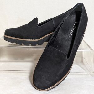 Vionic Womens Willa Wedge Suede Loafer Black Casual Career Comfortable Sz 6.5